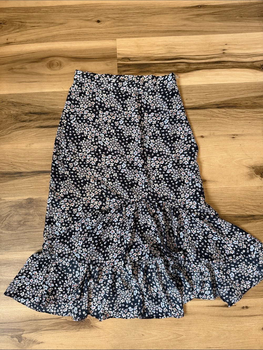 H&M Black Floral High-Low Skirt with Pink & White Blossoms